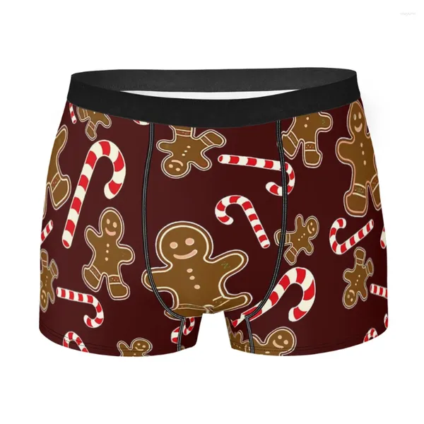 Cuecas de Natal Candy Cane e Gingerbread Man Merry Breathbale Calcinha Masculina Cueca Imprimir Shorts Boxer Briefs
