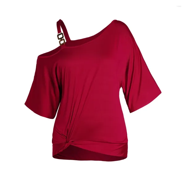 Camisetas femininas moda skew colar torção frente fivela cinta t oversized cor sólida baggy topos para mulheres curvilíneas