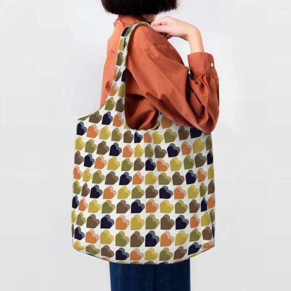 Einkaufstaschen Love Hearts Multi Orla Kiely Print Einkaufstasche Canvas Shopper Tote Shoulder Große Kapazität Waschbare Handtaschen