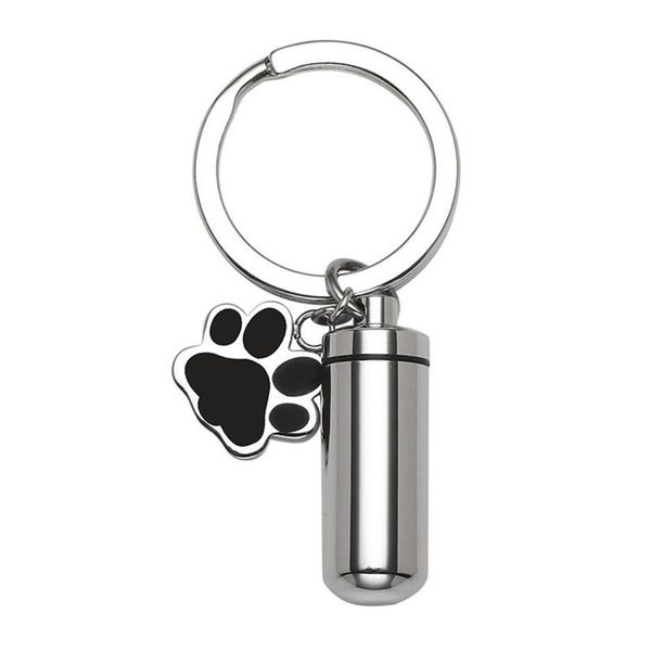 Cilindro de cremación para mascotas, llavero de urna de acero inoxidable, colgante de recuerdo conmemorativo, soporte para cenizas, amuleto de pata, grabado personalizado 2547