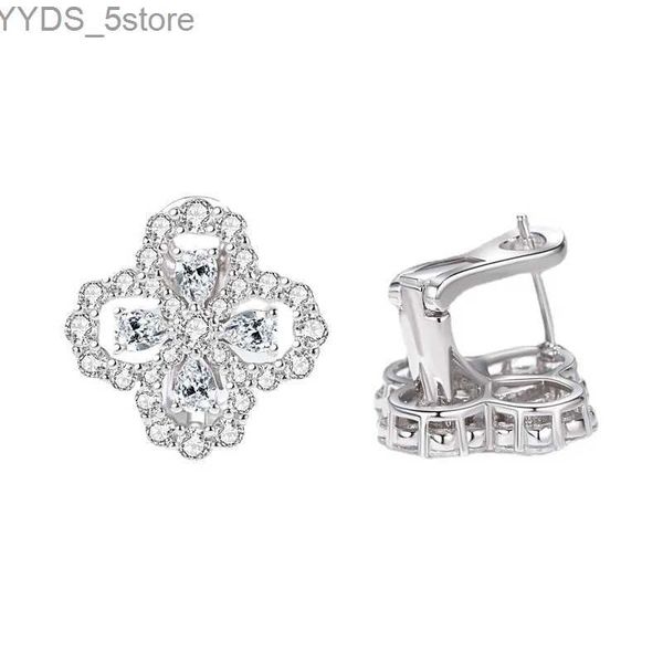 Серьги-гвоздики DIMINGKE, 4-лепестковые серьги с муассанитом, проверенные насквозь бриллиантами S925, серебряные украшения, женский подарок на свадьбу YQ231107