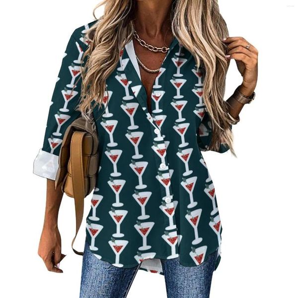 Blusas femininas vinho tinto blusa solta vidro rua moda oversized feminino manga longa camisa engraçada outono impresso topo