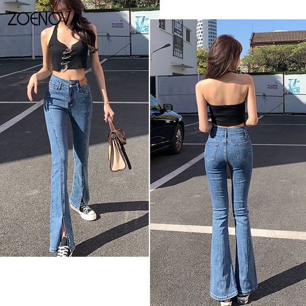 Jeans feminino flare baixa cintura jeans elástica alta para mulheres calças 2022 CORREIAS DENIM DENIM PASS
