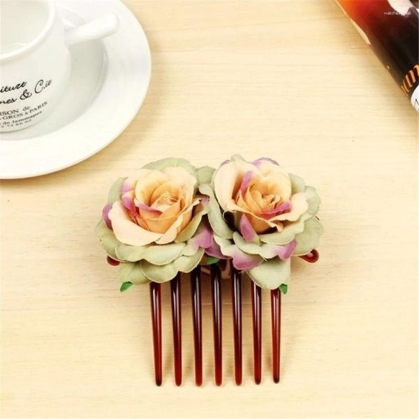 Grampos de cabelo senhoras nupcial flor pente acessórios de casamento vermelho rosa hairpin jóias headband futebol