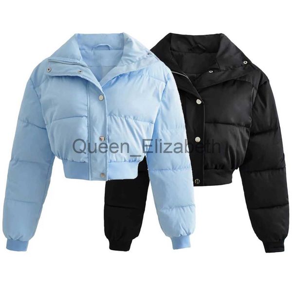 Parkas femininas OOTD marrom lapela colarinho casaco de algodão único breasted jaqueta curta quente high street sólido chique outwears PB ZA mulher vinho parkas J231109