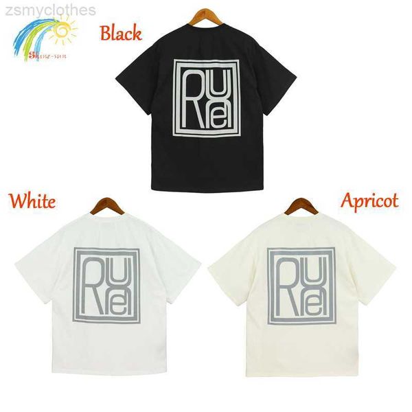 Herren T-Shirts Streetwear Loose Black Rhude T-Shirt Herren Damen 100% Baumwolle Square Print Rhude T-Shirt Lässiges übergroßes Patchwork-Top