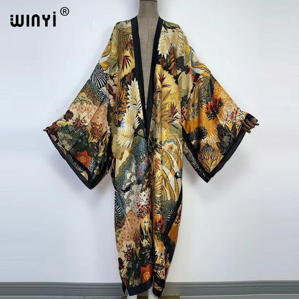 Прикрытия Winyi Summer Women's Cardigan Cocktail Sexy Bohemian Maxi African Holiday Rideves Ryeves Silk Ceelk Cafte Kimono Caftan 230406