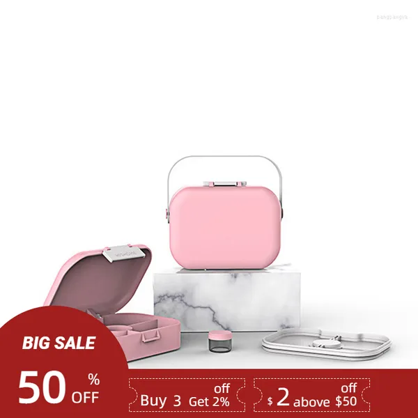 Set di stoviglie per bambini simpatici per bambini box da pranzo manico portatile sacca di moda a forma di bento rosa con compartimento materiale pp bpa gratis