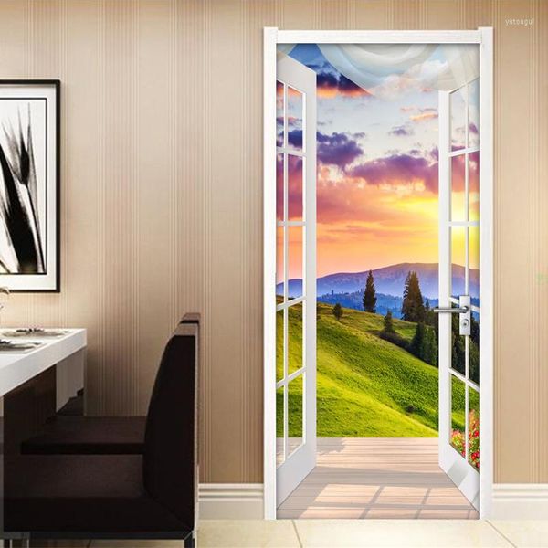 Tapeten 3D Fenster Landschaft Po Tapete Wandbild Türaufkleber Wandtattoos PVC Wasserdicht Selbstklebend Wohnzimmer