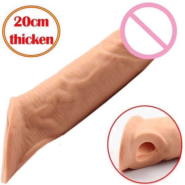 Sexspielzeug-Massagegerät, 20 cm, verdickt, wiederverwendbare Penisvergrößerungshülse, realistischer Dildo, Penisring, Verzögerung der Ejakulation für Männer