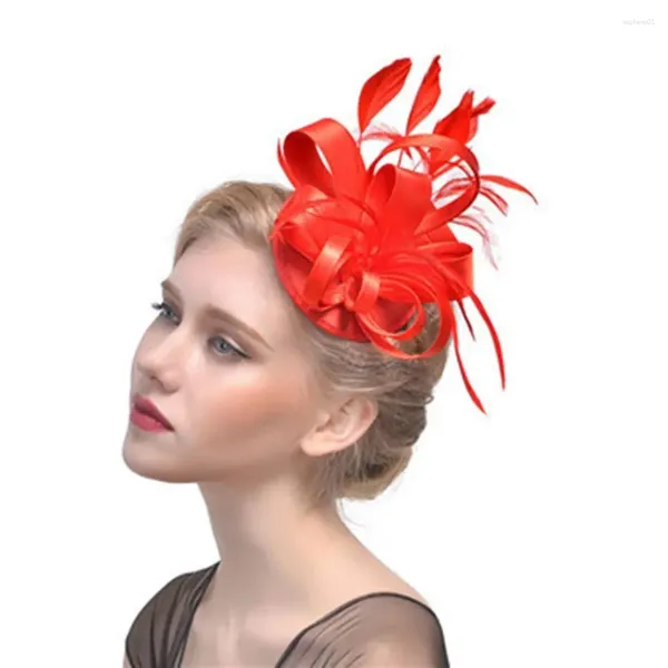 Başlıklar Düz Renk Düğün Çiçek Ziyafet Leydi Başlık Tüyler Şapka Saç Klipli Gelin'in Headdress Fascinators Aksesuarları