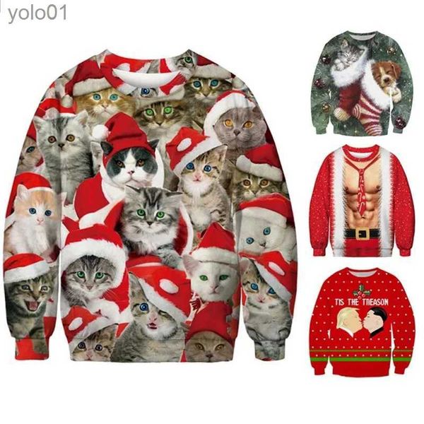 Kadın Sweaters 2020 Komik 3d Baskı Kedi Süveter Erkek Kadın Çirkin Noel Sweaters Jumbers Üstleri Tatil Partisi Kazak Hoodie Sweatshirt 3xll231107