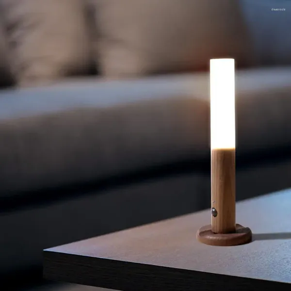 Lampada da Parete Luce Notturna a Led in Legno Batteria Ricaricabile Integrata da 500 Mah Sensore Corpo Intelligente