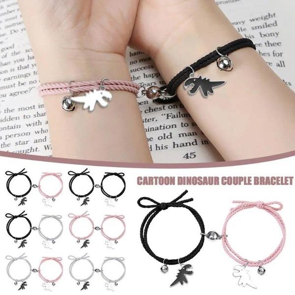 Link Pulseiras 2023 Dinossauro Pulseira Magnética Um Par de Design Sentido Casal Temperamento Feminino Mão Simples Sino Personalidade Corda T3X7