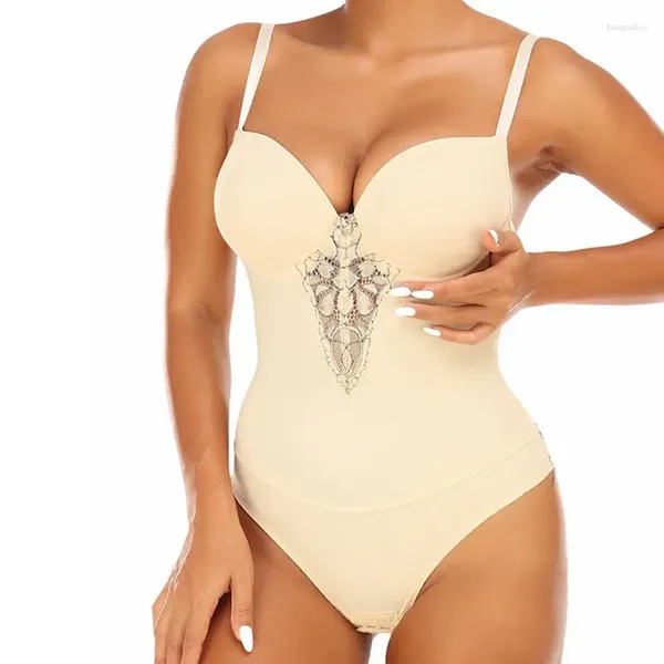 Intimo modellante da donna Fajas Colombianas Body Shapewear Sexy pizzo con apertura sul cavallo Lingerie scollo a V con reggiseni Body sotto gli abiti da donna Corsetto