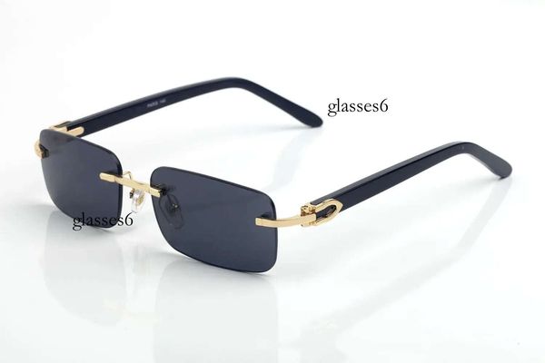 Designer-Sonnenbrille für Damen, transparent, polarisiert, rechteckig, Buffalo-Brille, UV400, randlos, modisch, Sport, Gold, Metall, Teefarbe, weißes Holz