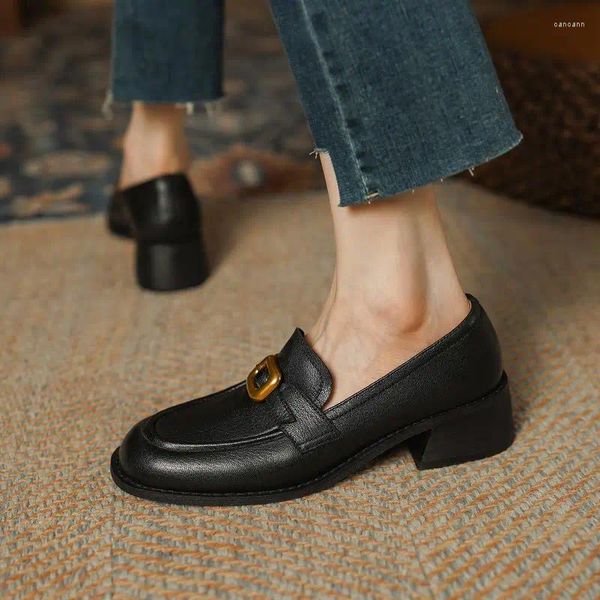 Модельные туфли для 9 лет, женские туфли из натуральной кожи на удобном модном каблуке с круглым носком, на высоком толстом каблуке, легко ходить