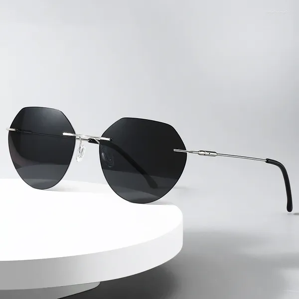 Sonnenbrille Luxus Männer Polarisierte Fahren Sonnenbrille Für Männer Frauen Randlose Männliche Schwarz Pilot UV400 Modell ZC114