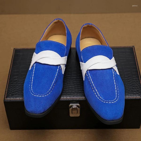 Sapatos de vestido moda masculina camurça azul patente couro oxfords formal masculino casamento baile de baile apartamentos sapato social masculino