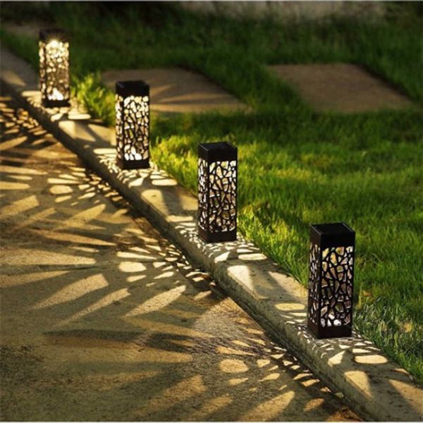 Lâmpadas de gramado Lâmpada solar de chão do jardim LED LED à prova d'água Lâmpada de gramado Hollow Apply to Garden Pavilion Sidewalk Paisagem Luz de Iluminação Solar P230406