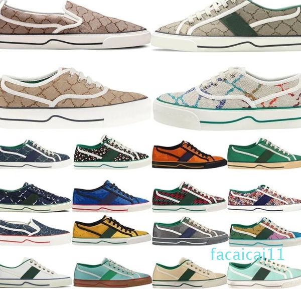 Tênis Canvas Sapatos Casuais Designers Mulheres Bege Azul Sapato Itália Verde e Vermelho Web Stripe Borracha Sola Stretch Algodão Homens Mulheres Treinador Sports Sneaker