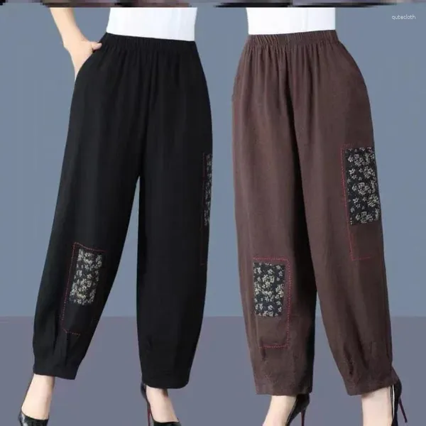 Pantaloni da donna 2023 Primavera ed Estate Moda Arte Retro Allentato Rilassato Tasca a vita alta con cinturino ricamato Lanterne oversize