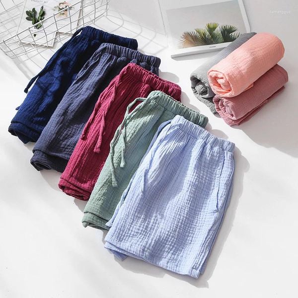 Kadın pijama yaz çift kadın pijama pantolon erkekler şort pijama erkek pijama kadın pamuk krep gouze loungewear uyku dipleri