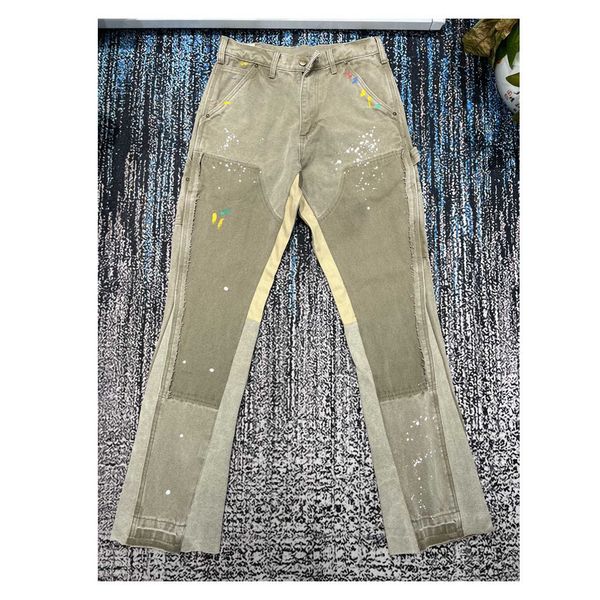 Mens Jeans Ga İlkbahar Yaz Mens Splash Mürekkep Graffiti Boynuzu Retro Yapılandırılmış Dikiş Tulum Pantolon 230406