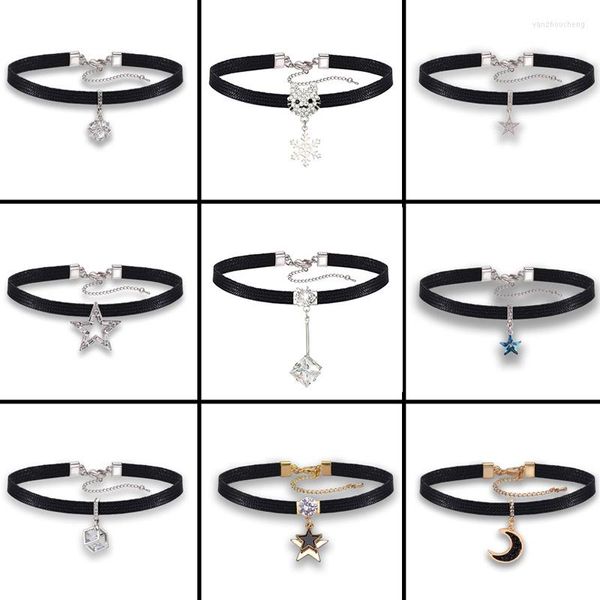 Anhänger Halsketten Schwarz Leder Halsband Halskette Für Frauen Mädchen Kinder PU Verstellbare Länge Mit Elegant