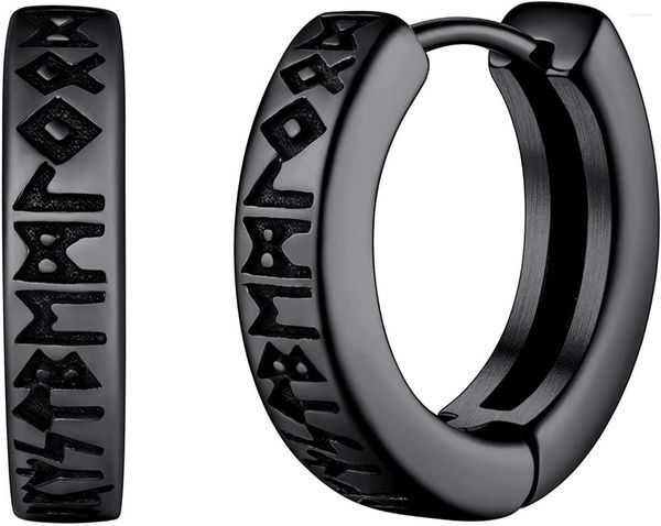 Çember Küpe 1 Çifti İskandinav Viking Runes Erkekler için Kadınlar 12mm Paslanmaz Huggie Çelik Saplamalar Küpe Erkek Moda Takı Mücevherleri