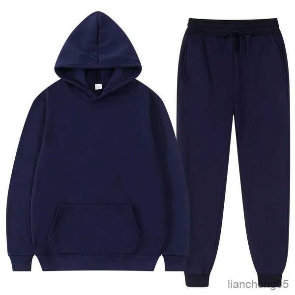 Set di abbigliamento Set di colori solidi per uomo e donna Jogging Uomo Moda Pantaloni neri Casual Jogger Suit Tuta Felpa R231107