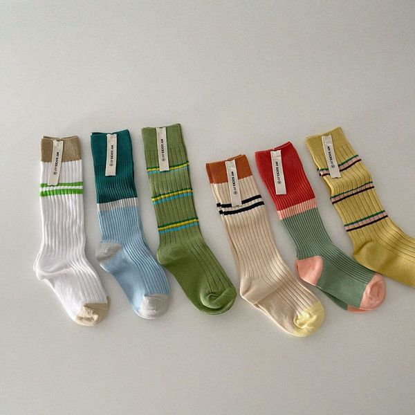 Kindersocken 3 Paar Lose Kleinkind Baby Kniehohe Bodensocken Gestreift Kinder Jungen Mädchen Baumwollschlauch Bebes Design 1 9 Jahre 230407