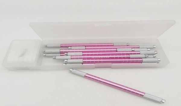 Ручная машина для перманентного макияжа, 15 шт., ручки, розовая вышитая ручка для татуировки бровей со стерилизованными 14-контактными 10 шт. лезвиями Microblad2466725