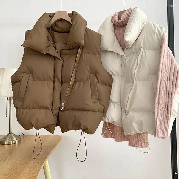 Coletes femininos colete jaqueta sem mangas acolchoado puffer inverno algodão quente