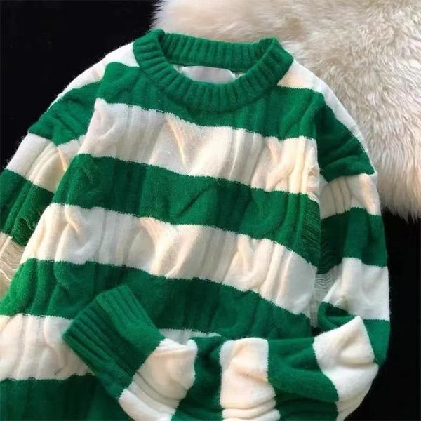 Männer Pullover Harajuku Gestreiften Retro Paar Für Männer Und Frauen Herbst Winter Kleidung Koreanische Trend Lose Gestrickte Pullover Streetwear