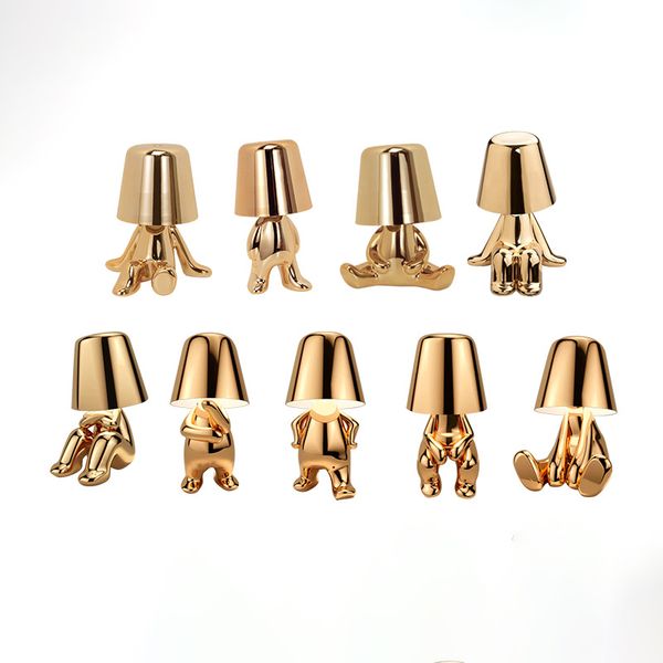 USB wiederaufladbare Tischlampen für Schlafzimmer Little Golden Man Nachtlicht mit dimmendem Touch-Schalter Dekorative Ornament-Tischlampe