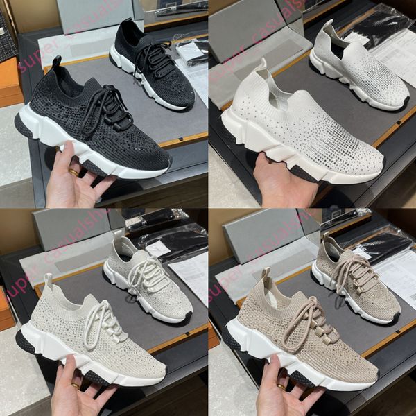 Designer sapatos homens mulheres sapatos de meia de malha plataforma brilhante diamante malha velocidade treinador corredor sneaker meia sapato mestre em relevo tênis velocidades botas 35-46