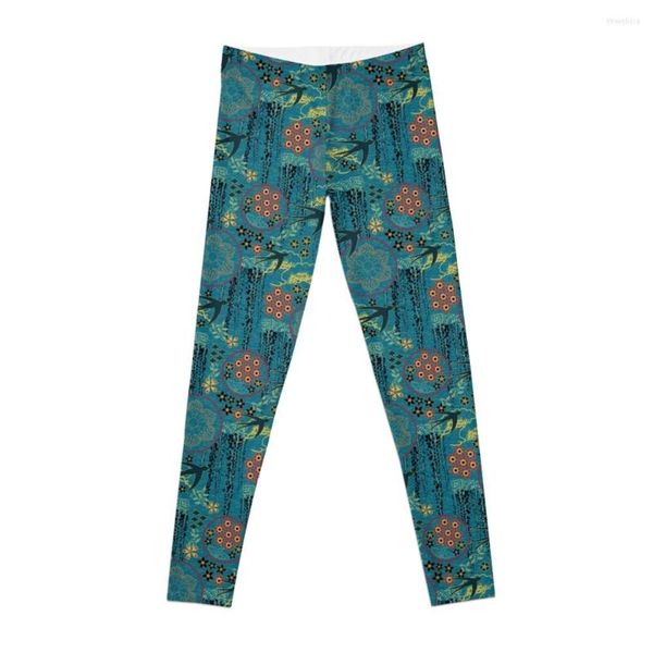 Pantaloni Attivi Giardino Giapponese In Verde Acqua Oro Rosso E Nero Leggings Sportivi Da Donna Per Donna Sportiva Palestra