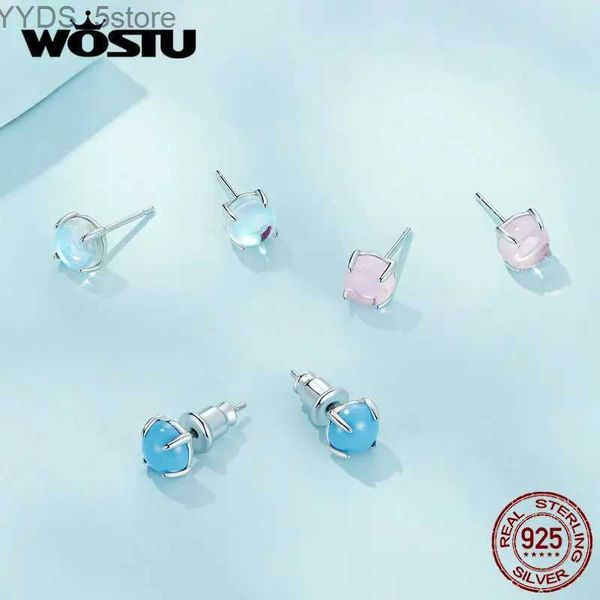 Stud Wostu 925 sterling silver pietra di luna orecchino opale sintetico turchese orecchini a bottone 3 colori per le donne gioielli originali regalo del partito YQ231107