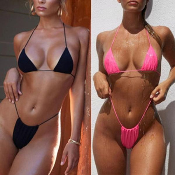 Damen Bademode ZAFILLE Sexy Micro Trikini Bikini 2023 Solide Schnürung Zweiteiliger Damen Badeanzug Biquini Sommer Pool Party Badeanzug