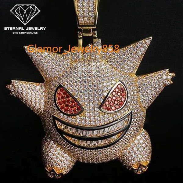 Designer de jóias homem hip-hop moda monstro tema gelado s sier 10k 14k placa de ouro amarelo branco moissanite diamante pingente colar