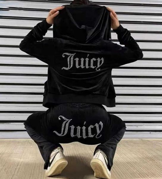 Juicy Apple Damen Sportbekleidung Samt Nähen zweiteiliger Jogginganzug Sweatshirt Met Hoodie Hose Großhandel FTRD 75PW