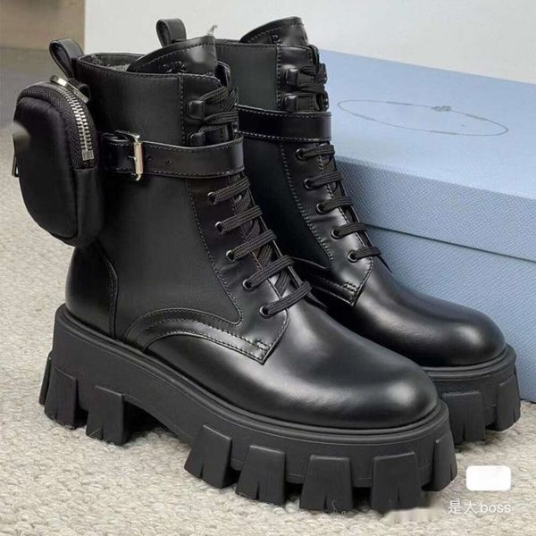 Versão alta feminino martin boots couro grosso de sola de solas de grife