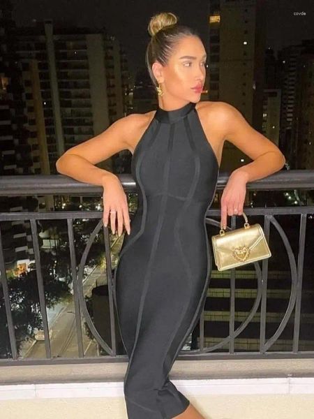 Sıradan Elbiseler Beaukey 2023 Seksi Kadınlar Vintage Siyah Bandaj Elbise Boğaz Kılıç Pist Partisi Partisi Ünlü Beyaz Bodycon XL Vestidos