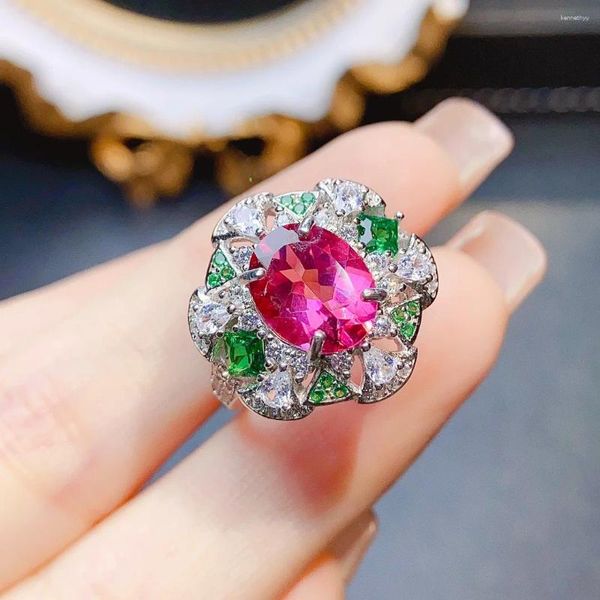 Кольца кластера FS 8 10, натуральный розовый топаз, кольцо из стерлингового серебра S925 с сертификатом, изысканные модные очаровательные свадебные украшения для женщин MeiBaPJ
