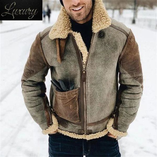 Jaquetas masculinas homens jaqueta de couro europeu e americano clássico engrossado faux pelúcia um retro velho zíper moda casual inverno 231107