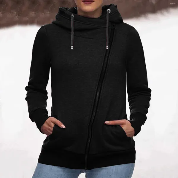 Damen-Kapuzenpullover, einfarbig, vorne offen, Sweatshirts, geneigter Reißverschluss, lockere Herbst-Hoodie-Jacke