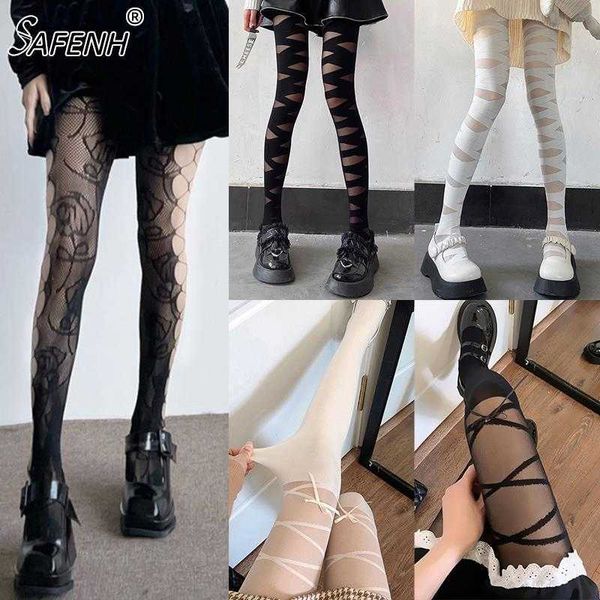 5 STÜCK Sexy Socken Sexy Frauen Goth Rocker Cross Bandage Straps Lady Strumpf Strumpfhosen JK Seide Schwarze Strumpfhosen Cosplay Bandage Strümpfe Loli Strümpfe Z0407