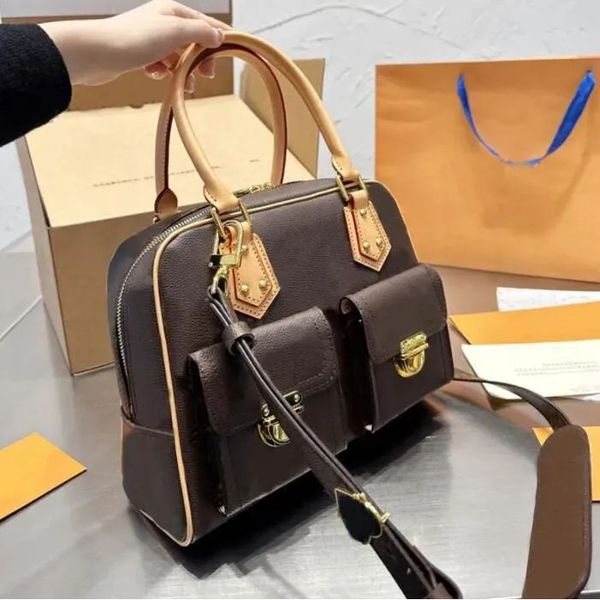 Bolsa Bolsa De Ombro Vintage Manhattan Crossbody Bolsa Mulheres Sacola Clássico Flor Velha Carta Viagem Externa Flap Bag Alça Removível Totes Carteira Com Caixa