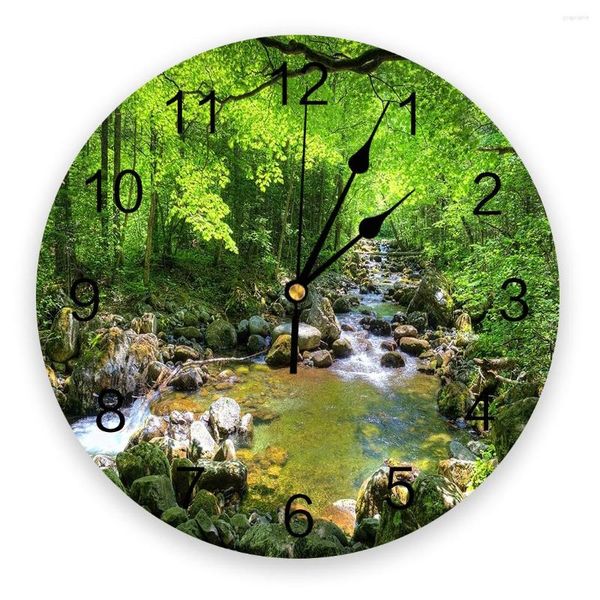 Настенные часы зеленые лесные реки Rock Rock Clock Creative Home Decor Гостиная Кварце